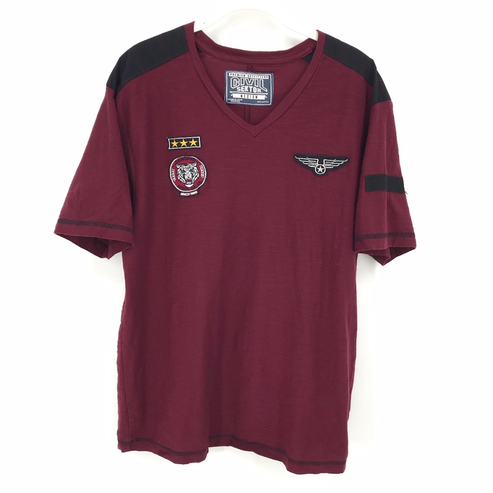Burgundy and Black Aviation V-Neck T-Shirt